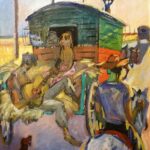 René Lagorre. Départ des gitans.Hst. 45x39cm